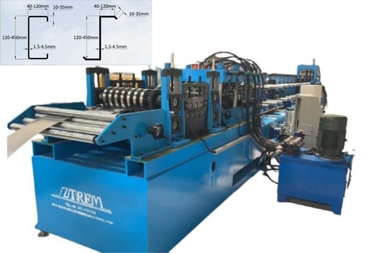 2mm 20 Stasiun Cz Purlin Roll Forming Machine Gearbox Didorong